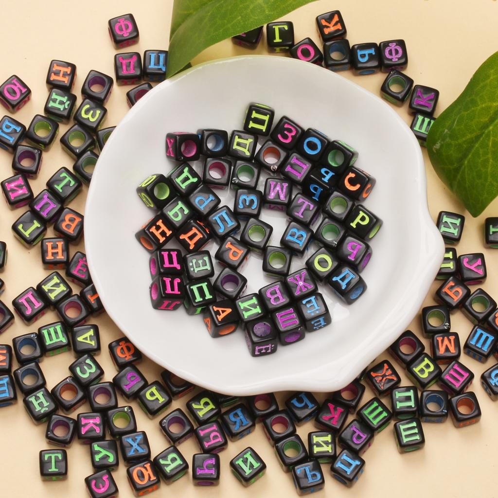 6mm 80 Stück Gemischte Russische Alphabet Buchstaben Quadratische bunte Acrylperlen Für Schmuckherstellung DIY Schlüsselanhänger Armband Halskette Anhänger Zubehör