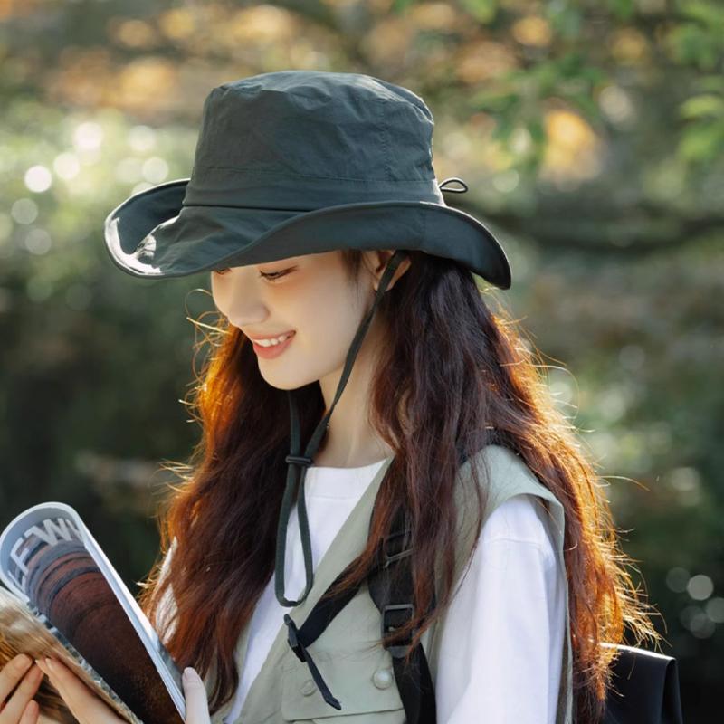 2025  Hat Women Summer Uv Protection Sun Protection Mountaineering Quick-Drying Fisherman Hat Windproof Rope Sun Hat