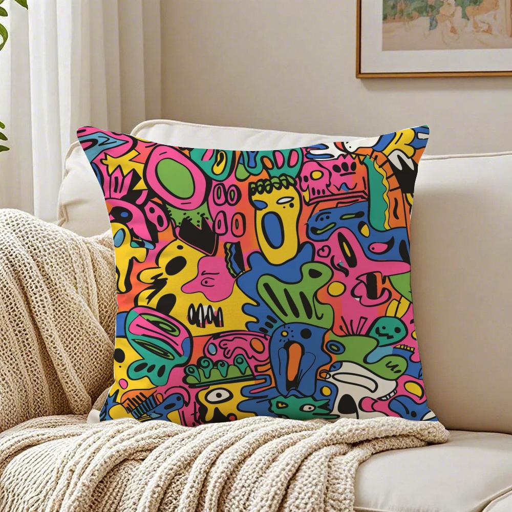 Cute graffiti Cushion Cover Pillowcase Antidustmite living Room Sofa Decor Cushion Room