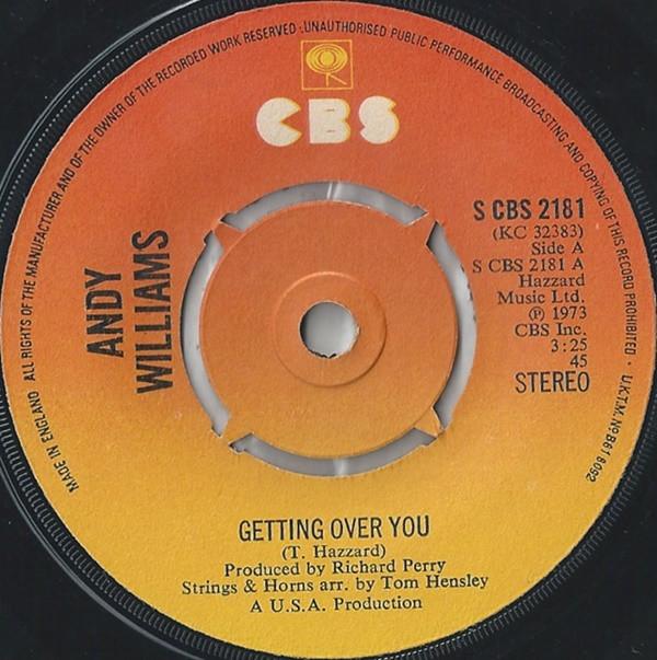 

7inch Record ANDY WILLIAMS - Getting Over You SCBS2181 CBS 1973 UK Jazz Used
