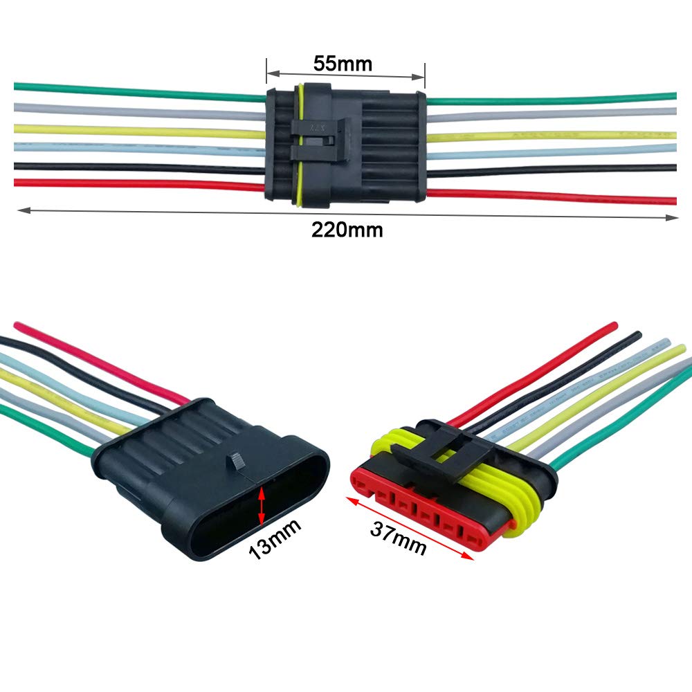 FULARR 2 Sets 6 Pin Car Waterproof Electrical Wire Connector with Wiring for Car