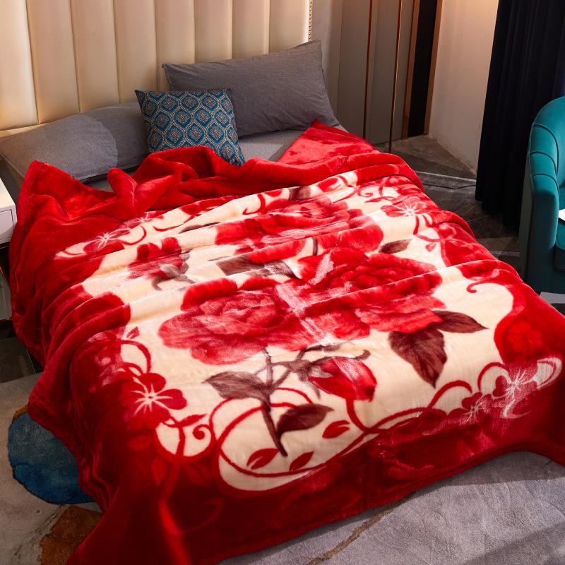 Double-Sided Coral Fleece Raschel Blanket - Thickened Velvet Cover for Autumn & Winter, Perfect Wedding Gift