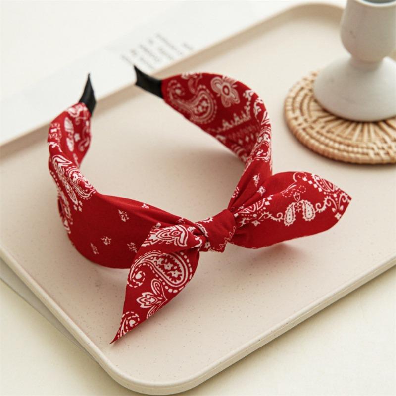 New Paisley Headband for Women Wide-Brimmed Floral Print Hairband with Bow Tie and Rabbit EarsTurban Headwrap Girls Accessories