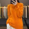 Women's 100% Wool Knitted Sweater - Autumn/Winter, Thick, Semi-High Neck, Lazy Style