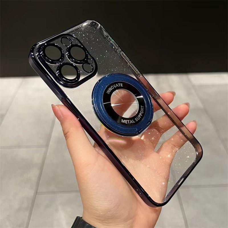For IPhone 15 Promax Phone Case 360 Degree Rotating Magnetic Bracket for Apple 14 Electroplated PC Glitter 13 Tide