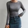 Women's Spring/Summer Fitted Versatile Slimming Round-Neck Long-Sleeve Casual T-Shirt
