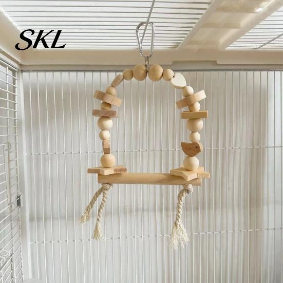 Bird Swing Toy Hanging Parrot Toy, Wooden Perch Stand for Cage, Wood Chew Beads Blocks Parakeet Cockatiel Budgie Macaws