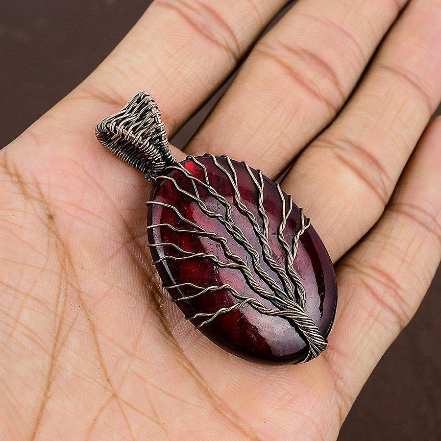 Red Labradorite Handmade Copper Wire Wrap Jewelry Pendant 2.36" M5o53