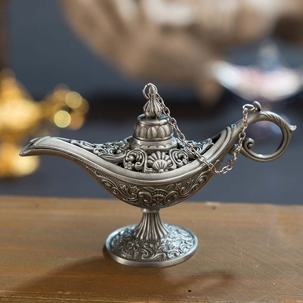 Zinc Zinc Zinc Alloy Hollow Out Wishing Desktop Decor Ornaments Aladdined Magic Lamp Incense Holder Tea Pot