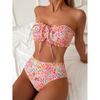 Solid Color 2 Piece Swimsuit Sexy Ruffle Strapless Backless Bikini Set Beach Vacation High Waist Swimwear Bathing Suit