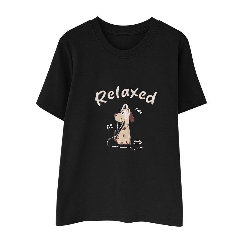 

White Brushed Cartoon Print Women s Loose T-shirt - Short Sleeve, Spring/Summer 2026 One Size