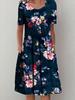 Women Loose Summer Floral Vintage Sexy Ruffles Pocket Dress