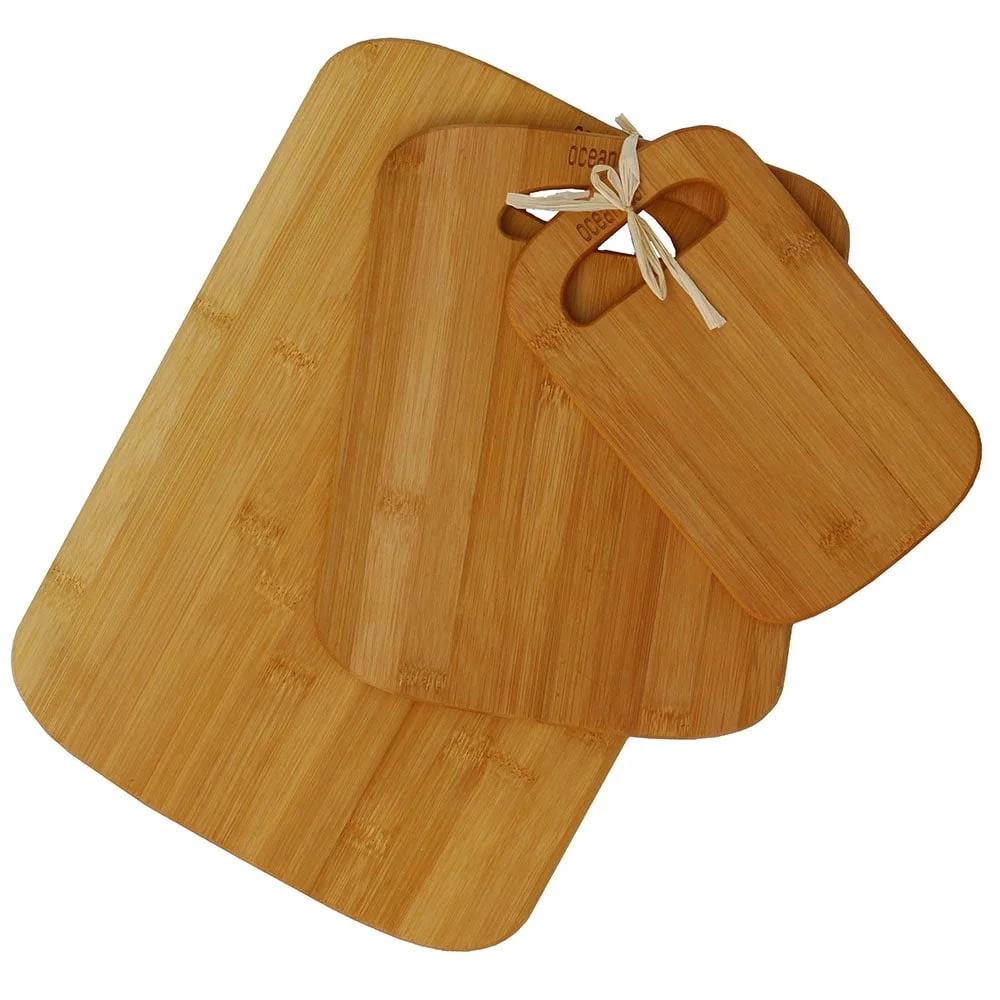 3 Piece Eco-Friendly Bamboo Cutting Board Set Lightweight Versatile Sizes Hand Grips Finger Grooves Kitchen Prep Board