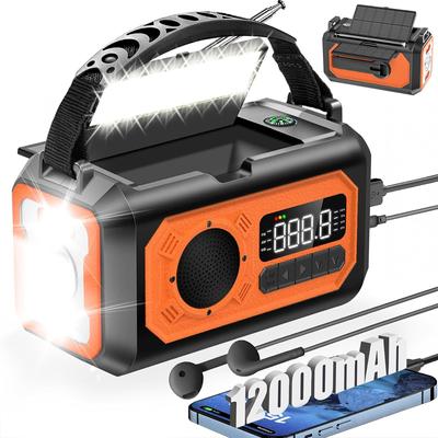 12000mAh nouzové rádio Ruční klika Solární rádio Přenosné AM/FM rádio se 2 solárními panely 3 způsoby nabíjení SOS Alarm 3 režimy Svítilna