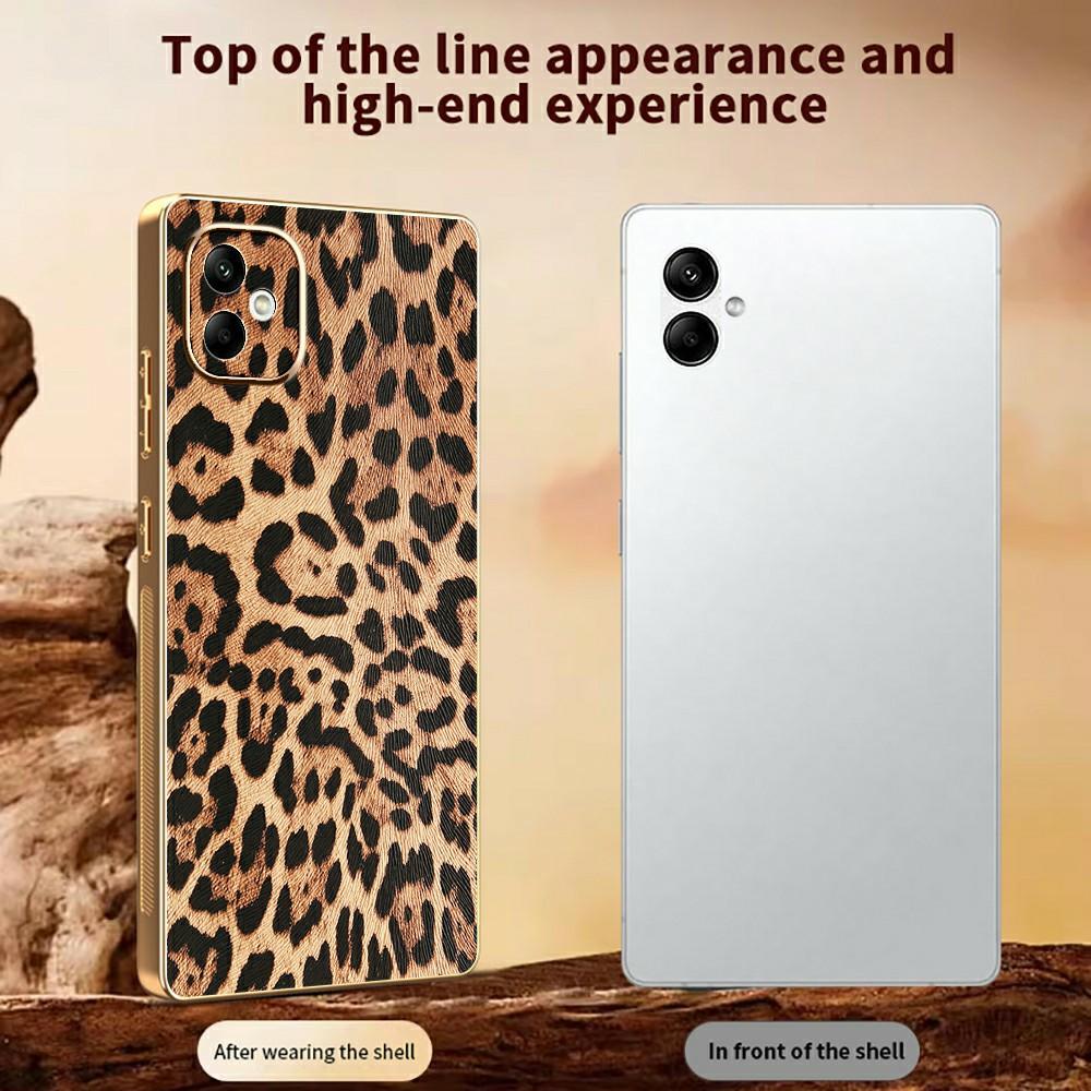 For Samsung Galaxy A05 4G Case Leopard Print PU Leather Coated PC+TPU Electroplating Phone Cover