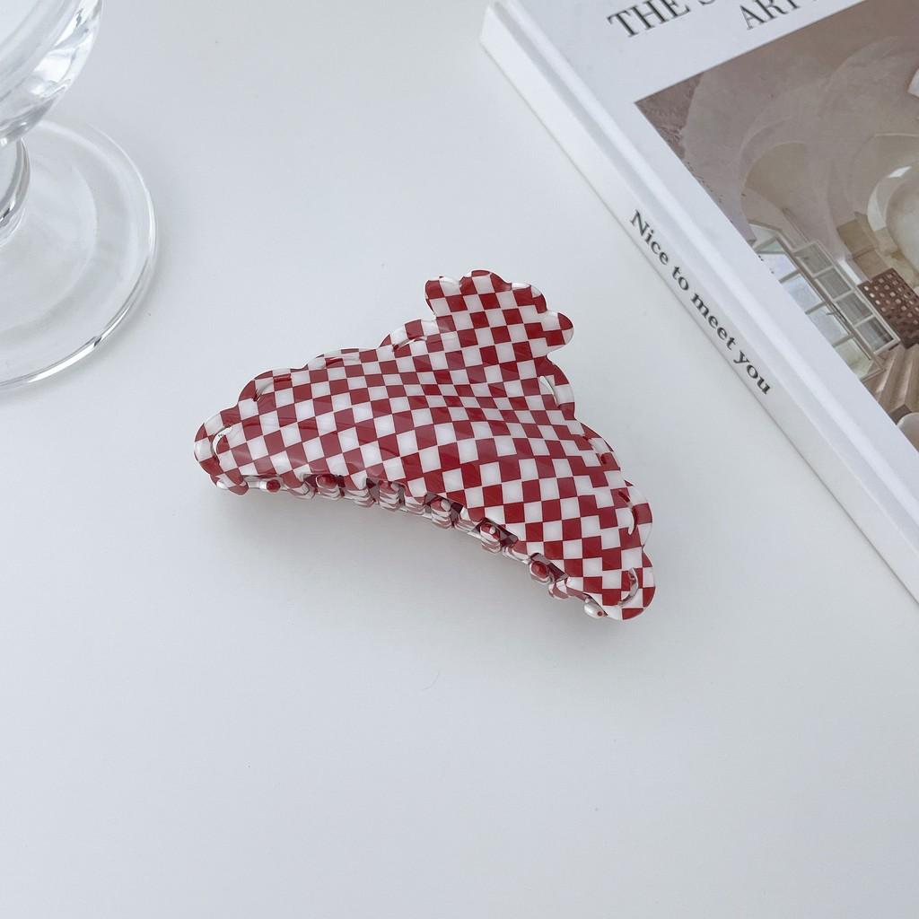 Vintage Plaid Series Red And White Hair Clamps For Women Handmade Pvc Fashion Accessories
