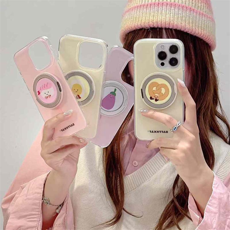 Fashion Cute Rotating Magnetic Bracket Phone Case For iPhone 16 15 14 13 12 11 Pro Max IMD Shockproof Cover