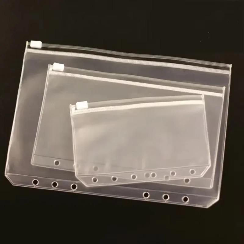 10Pcs Transparent PVC Zipper Binder Pockets Waterproof Document Filing Bags for 6 Ring Notebook Divider Page Office & School