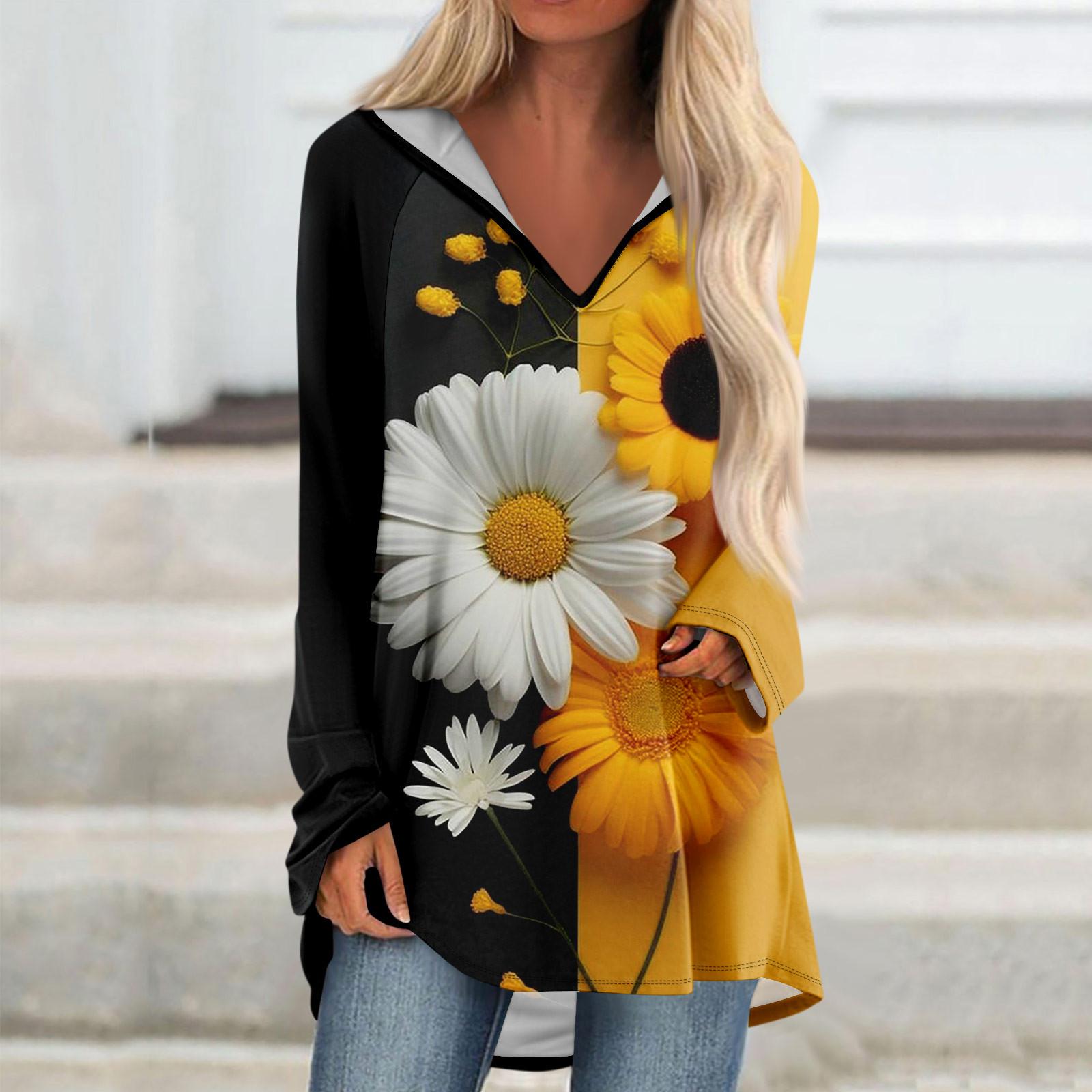 Женские свободные топы с V-образным вырезом и капюшоном с длинными рукавами — фото 3