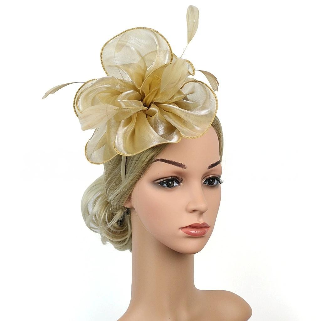 Elegant Organza Hair Drop Fascinator Hat Women Headpiece with Feather Bridal Wedding Show Race Millinery Hair Accessories