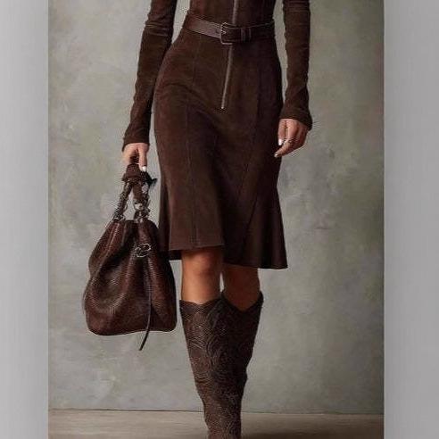 Autumn European and American Cross-border Fashion New Elegant Temperament Zipper Lapel Dress 894