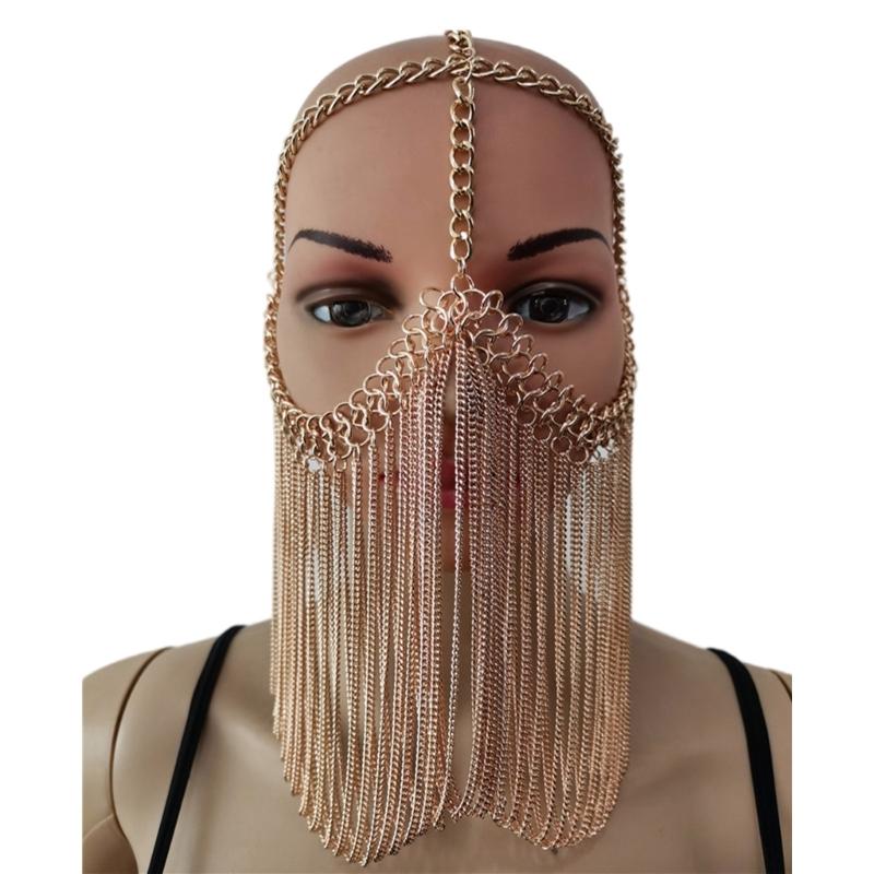 Punk Mask Tassels Hair Jewelry Bridal Face Mask Modern Blingbling Mask Chain Jewelry Party Fashion Accessory 1