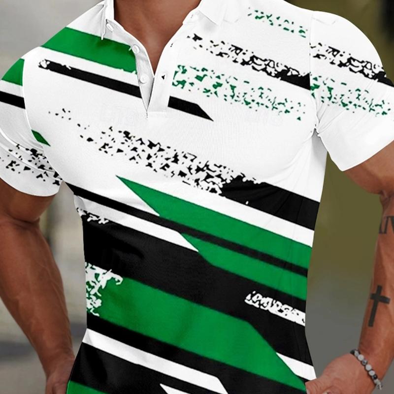 Men's Geometic Line Polo Shirts Golf Shirts Short Sleeve Polo Shirts Collared Shirt Sportswear Casual Vacation Wear Party Shirts
