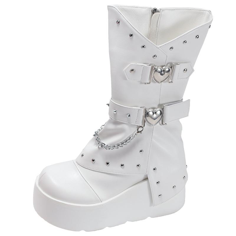 Queen Fan Black British style platform knight boots women's 2025 new summer versatile heightening soft-soled boots