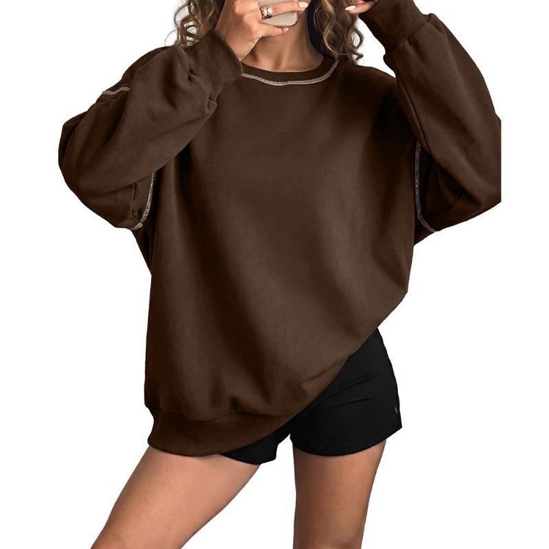Women S Solid Color Crew Neck Long Sleeve Loose Fit Sweatshirt