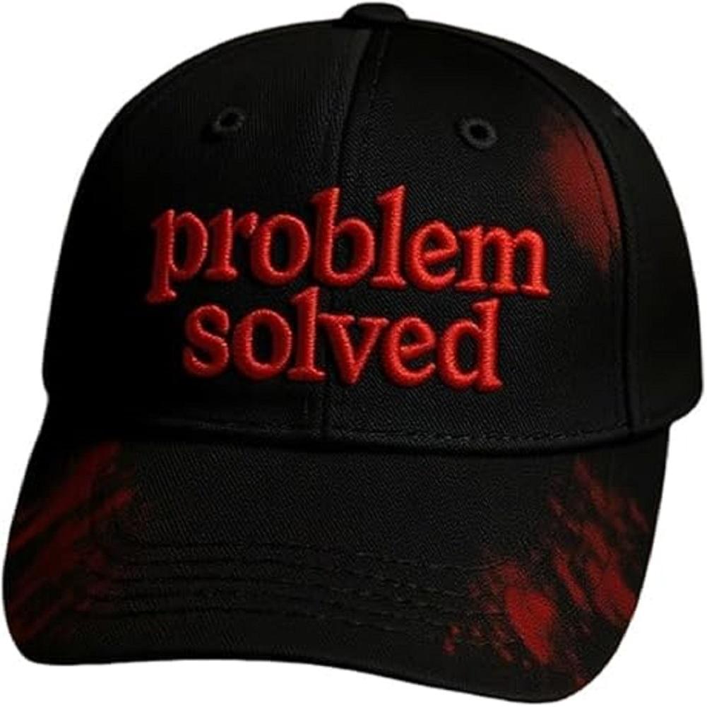 Unisex Casual Dark Blood Stain Hat Problem Solved Hat Embroidered Baseball Men Ball Cap Halloween Horror Costume Prop