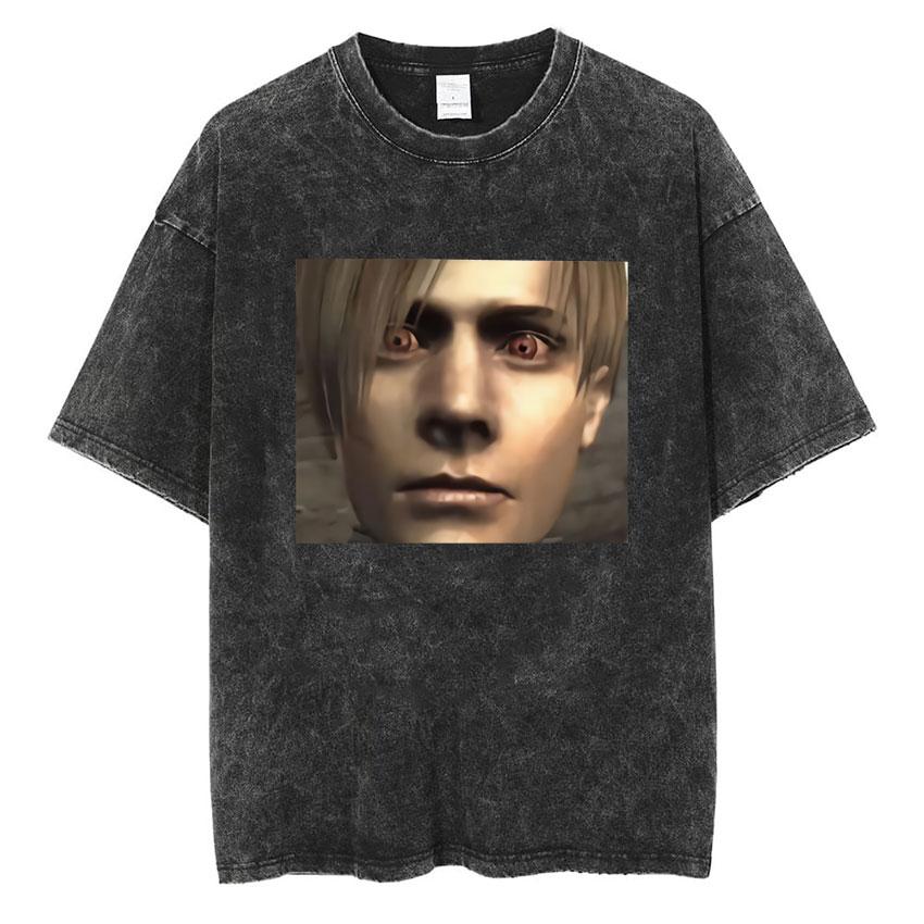 Resident Evils Leon Print Tshirt for Men Women Clothing Short Sleeve Cotton Soft Tee Tops Harajuku Washed Oversized Streetwear