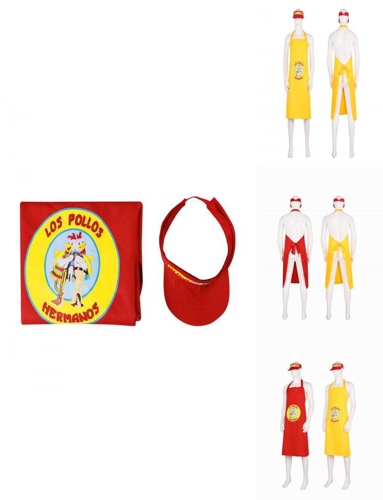Los Pollos Fried Chicken Cosplay Apron And Sun Hat Polyester Fabric Red Apron+hat