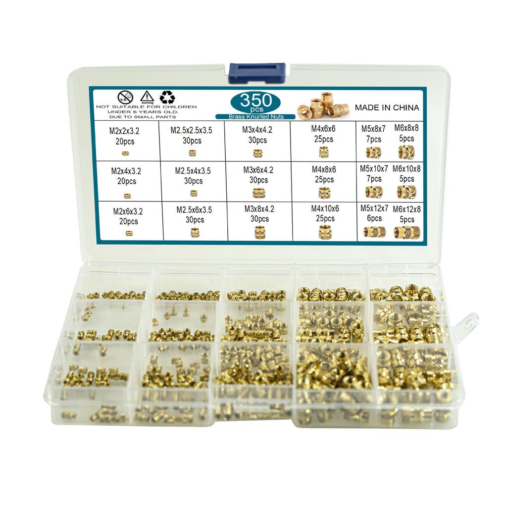Complete Collection of 350pcs Threaded Inserts Threaded Inserts Press-in Nuts Brass Embedding Nuts for Printing Needs