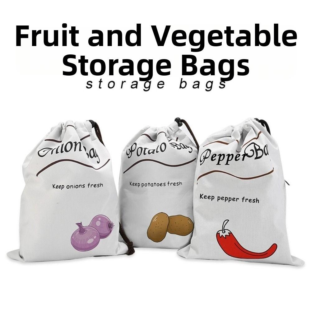 Large Vegetable Storage Bags Reusable Canvas Bag Portable Kitchen Storage Pouch