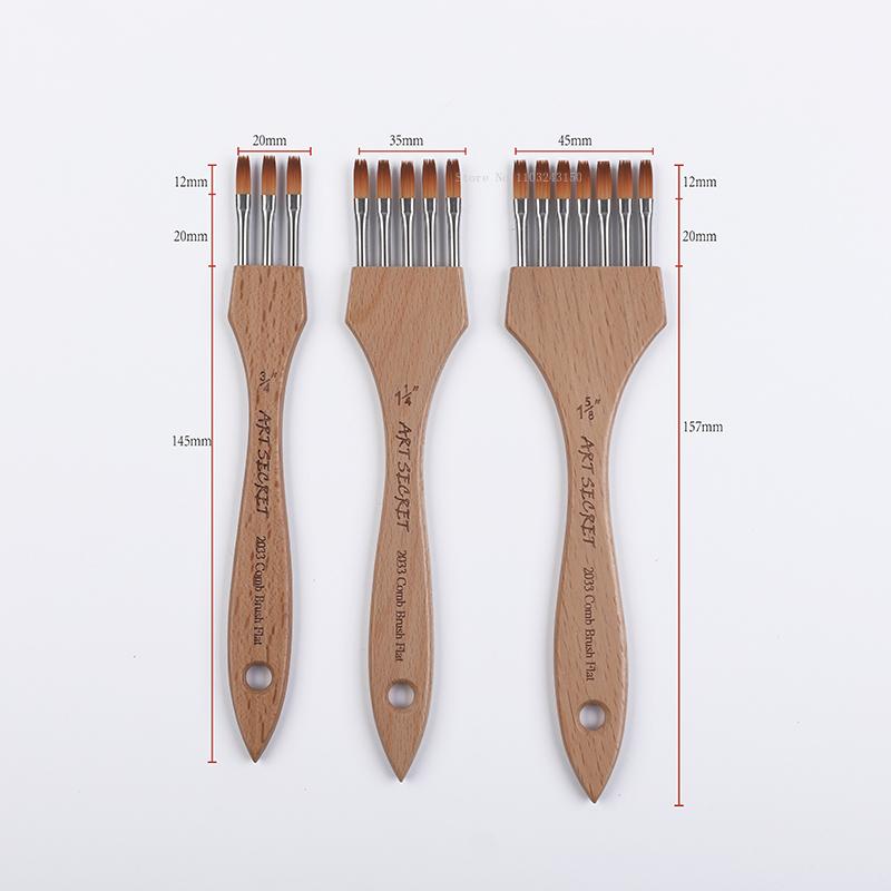 3pcs Multi-toothed Nylon Wool Flat/pointed-head Painting Brush Art Set Supplies Watercolor/ Acrylic Painting Creation Brushes