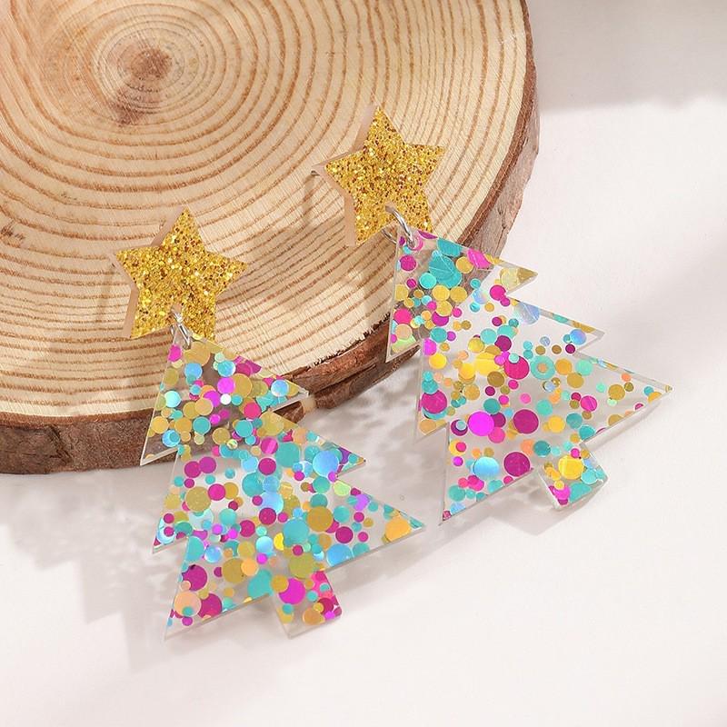 Colorful Glitter Star Christmas Earrings: European & American Style