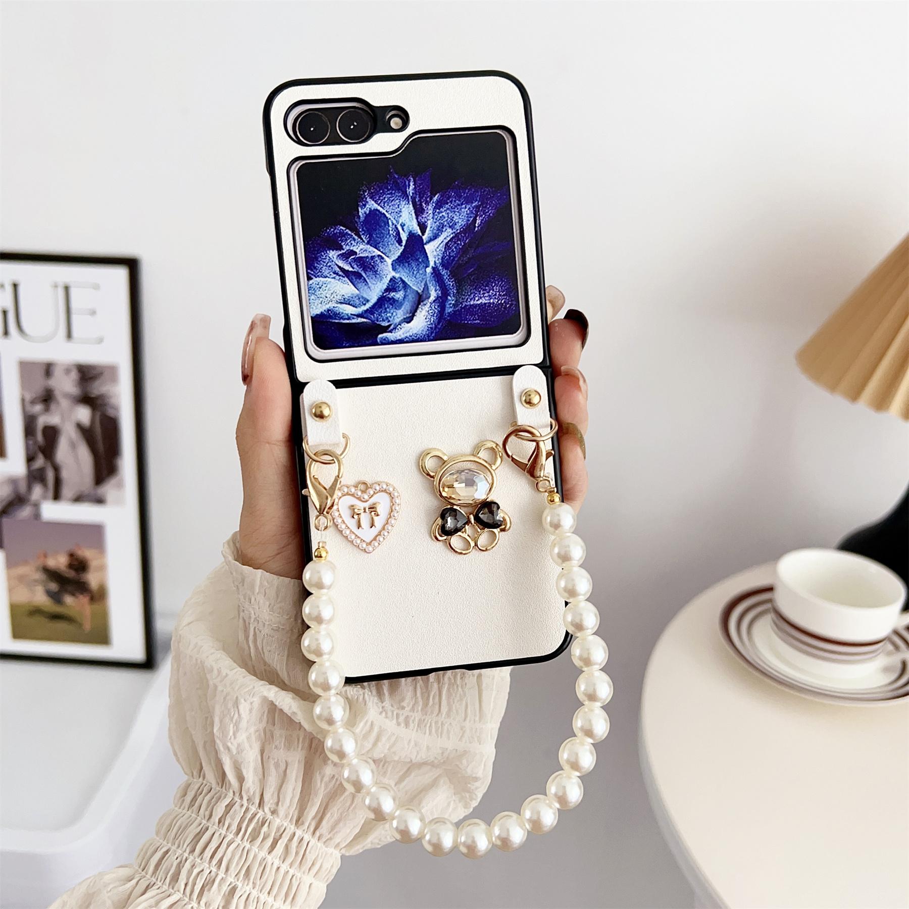 

Розкішний чохол для телефону з милим мультяшним сердечком і бантом з кроликом і перлами для Samsung Z Flip 5 Z Flip4 Zflip3 Протиударна задня кришка для oppo find N2 Flip SAmsung Z flip 5 білий