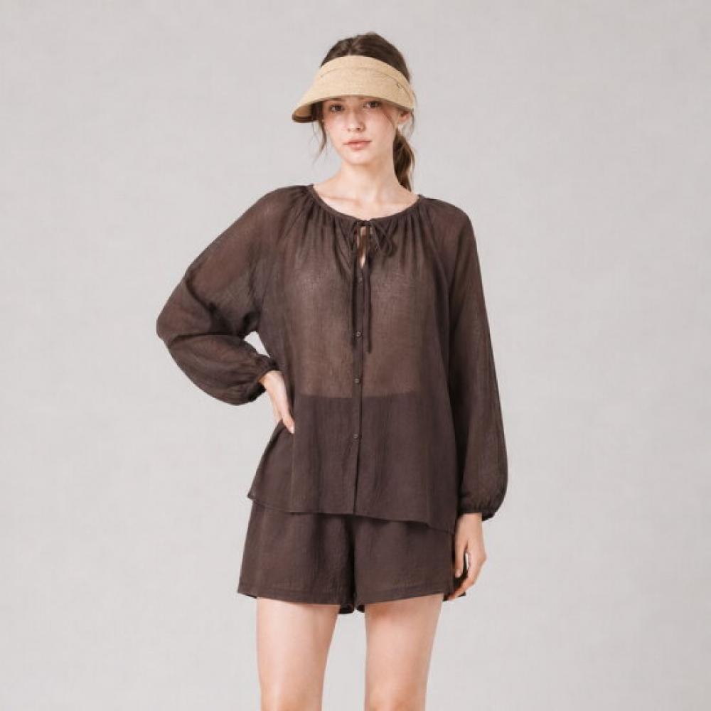 Maribon Sheer Blouse Shorts Set