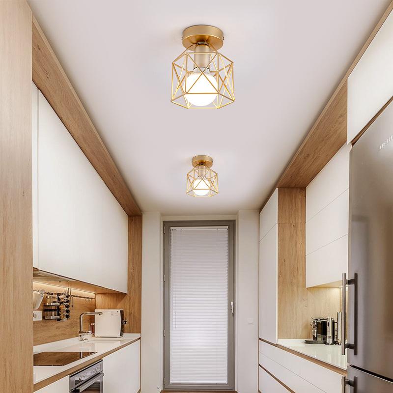 Golden Retro Ceiling Lamp for Balcony Corridor with 7W Bulb E27 Metal LED Ceiling Lights for Living Room Bedroom Porch 110-220V