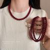 Rött Rund Glaspärla Halsband Retro Nyckelbenskedja Accessoarer för Kvinnor