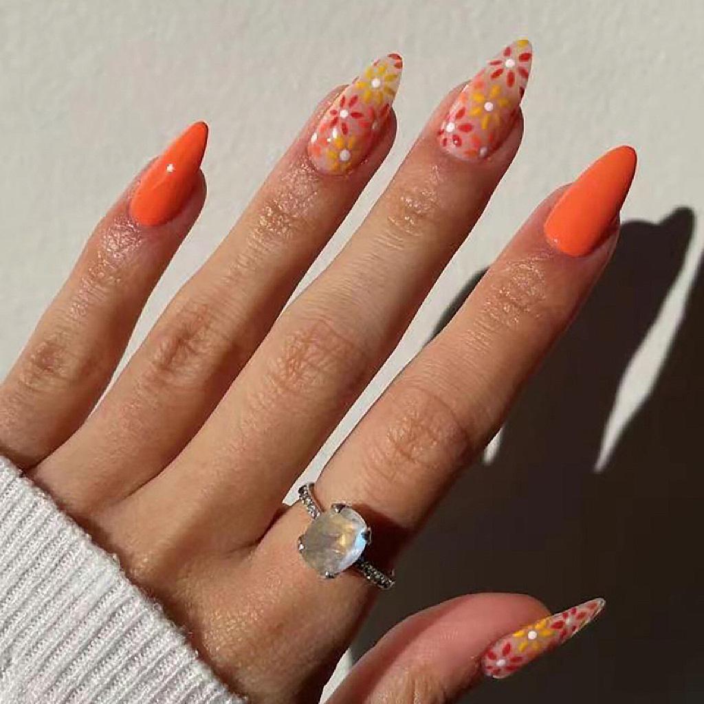 

Bright Orange WM-52 Stamen Nail Art Stickers - 24 Wearable False Fingernail Tips Glue Type