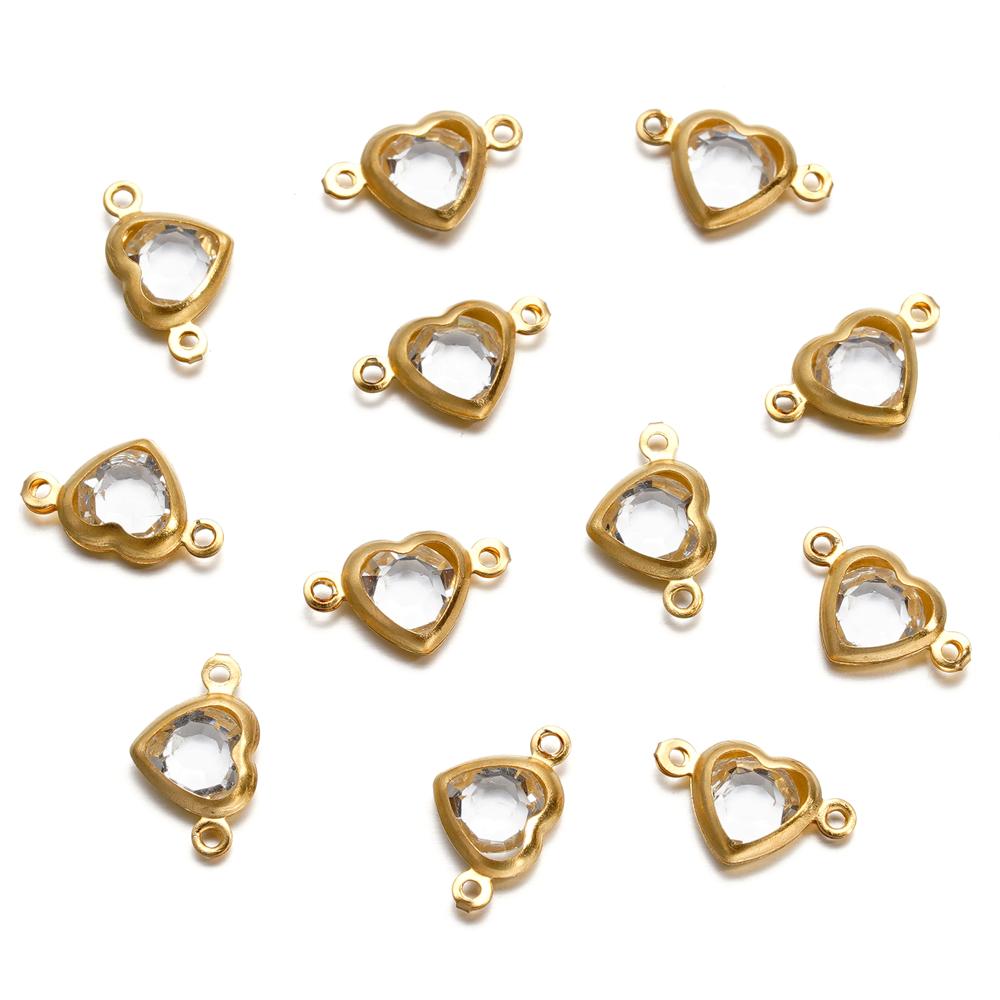 10pcs Stainless Steel Double Holes Heart with Crystal Rhinestones Bracelet Connectors for Necklace Pendants DIY Jewelry Making