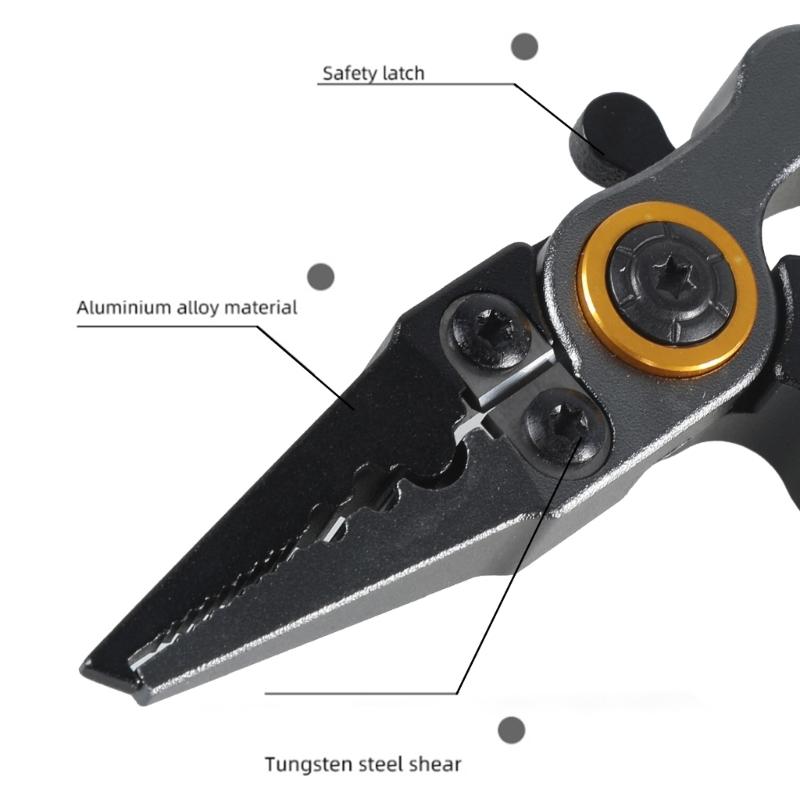 Fishing Pliers with Safety Lock Fishing Multitool Aluminum Pliers Multifunction Braided Fishing Line Cutter Rings Opener