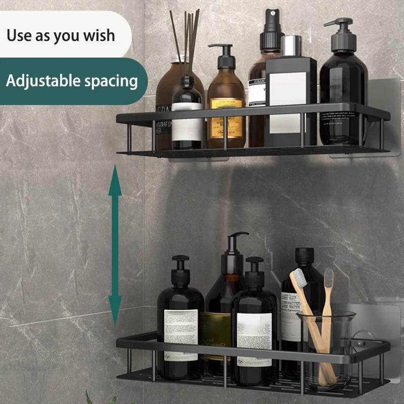 Wall-Mounted No-Drill Bathroom Storage Shelf Adhesive Organizer for Toilet Shower and Countertop Toothbrush Space-Saving
