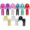 Kids Girls Metallic Long Sleeve Stand Collar Zipper Front Jacket with High Waist Pants for Hip Hop Dance Performance