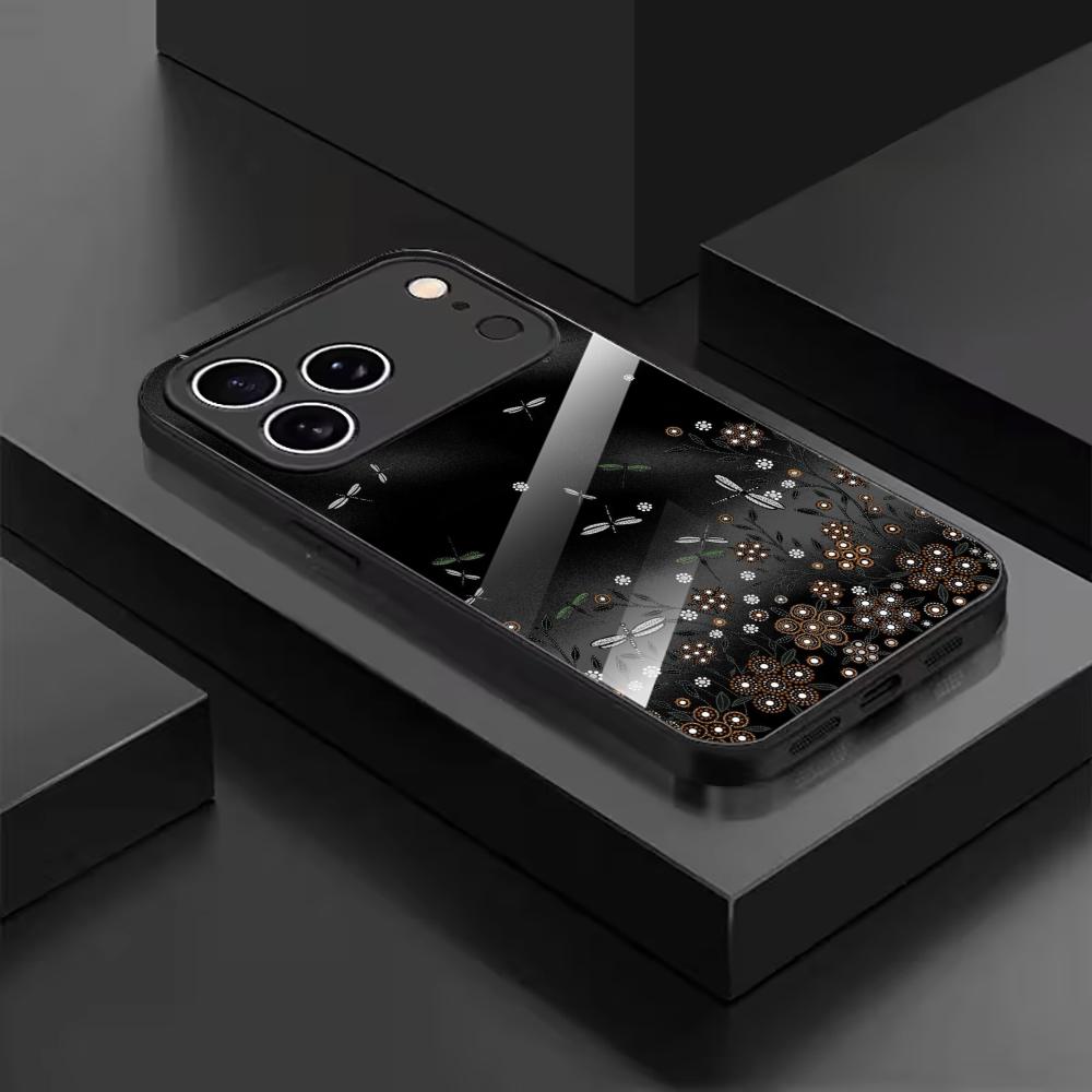 Modern Dragonfly Floral Mobile Phones Glass Phone Case for Iphone 17 Pro Max Cover for iPhone 17 16 15 14 13 12 11pm Pro Plus