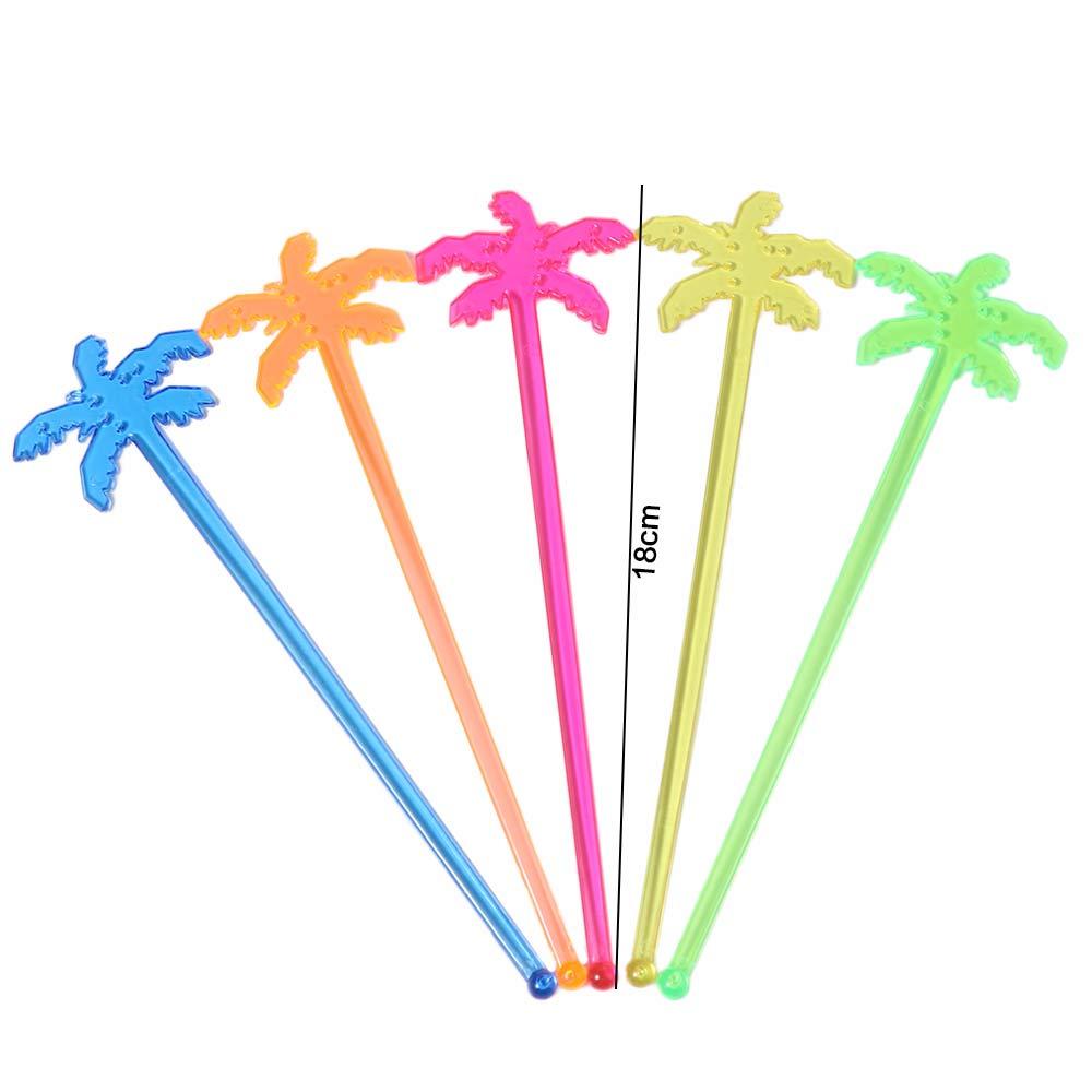 50pcs Tropical Coconut Tree Swizzle Sticks Plastic Festival Coffee Beverage Stirrer Colorful Summer Juice Drink Stirrers