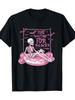 Skeleton Relaxing In Pink Inner Tube Just Waiting For Halloween Graphic Tee Casual TShirt