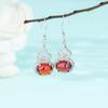 S925 Sterling Silver Green Chalcedony Gourd Stud Earrings - Classic Literary Lady Fashion with Garnet Silver Drops for Women.