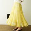 DIMANAF 2026 Summer Women New Skirts Solid Elastic Waist Pleated Mesh Elegant Skirts Yellow